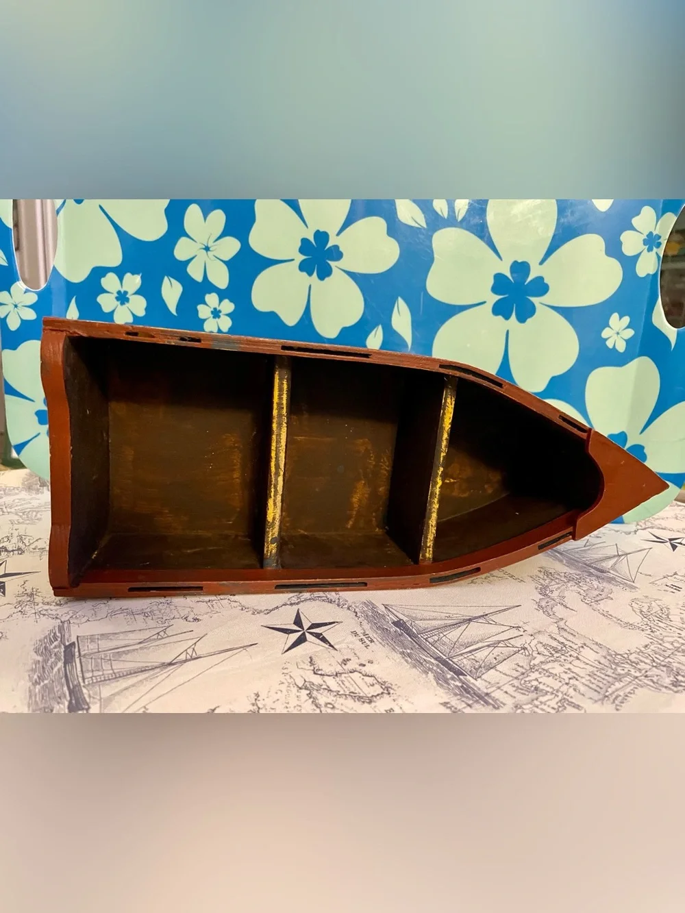 Vintage-Style Wooden Rowboat Shelf | Nautical Coastal Wall or Tabletop Décor